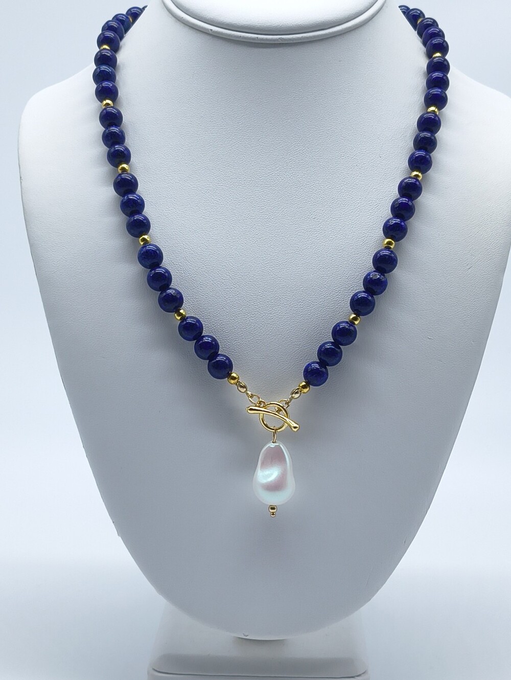 Lapis Lazuli Faux Pearl Toggle Necklace